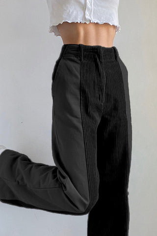 Sonicelife-High Waist Corduroy Patchwork Long Pants