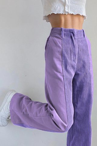 Sonicelife-High Waist Corduroy Patchwork Long Pants