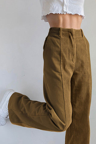 Sonicelife-High Waist Corduroy Patchwork Long Pants