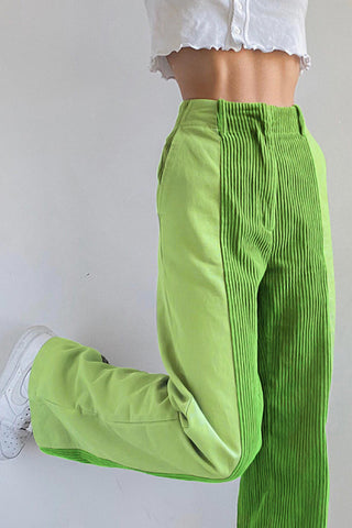 Sonicelife-High Waist Corduroy Patchwork Long Pants