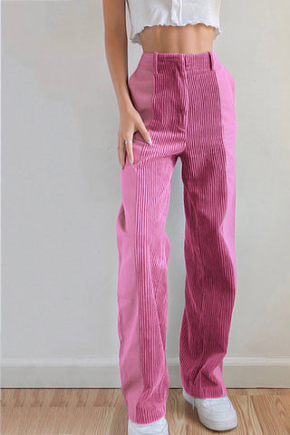 Sonicelife-High Waist Corduroy Patchwork Long Pants