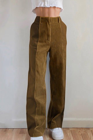 Sonicelife-High Waist Corduroy Patchwork Long Pants