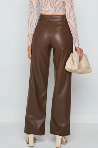 Sonicelife-High Waist Wide Leg Leather Pants