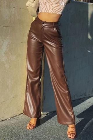 Sonicelife-High Waist Wide Leg Leather Pants