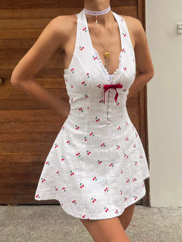 Sonicelife Holly Halter Dress In Cherry
