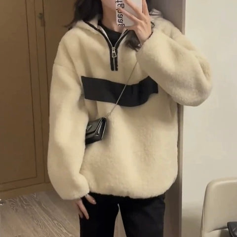 christmas outfit Sonicelife Lamb Wool Oversized Hooded Sweater