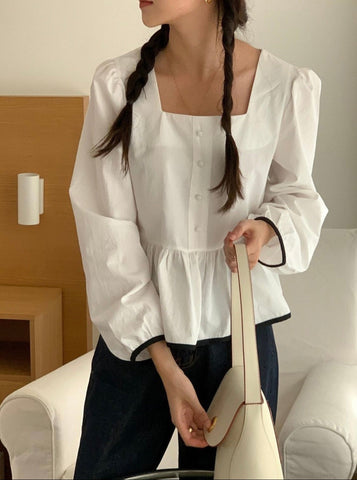 Sonicelife-Sonicelife-Square Neck Babydoll Blouse