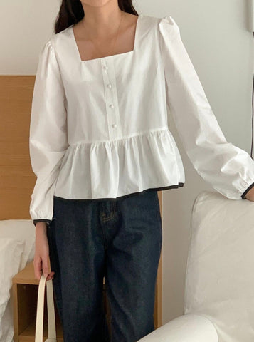 Sonicelife-Sonicelife-Square Neck Babydoll Blouse