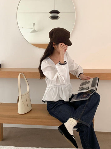 Sonicelife-Sonicelife-Square Neck Babydoll Blouse