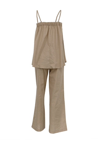 Sonicelife-Khaki Cotton Cami Top Long Pants Suits