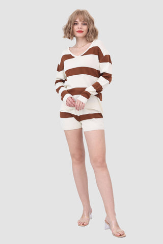 Sonicelife-Knitted Stripe Casual Two Piece Set