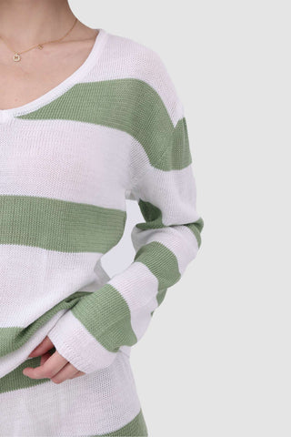 Sonicelife-Knitted Stripe Casual Two Piece Set