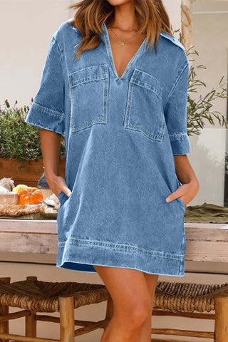 Sonicelife hoco dresses Denim Lapel V Neck Mini Dress