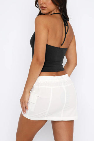 Sonicelife-Lace Contrast Halterneck Crop Top