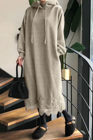 Sonicelife Lace Hem Hoodie Dress