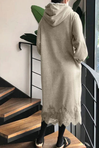 Sonicelife Lace Hem Hoodie Dress