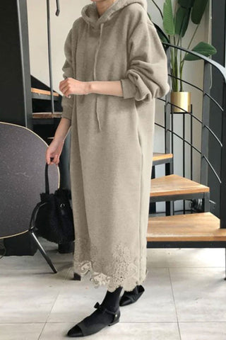 Sonicelife Lace Hem Hoodie Dress