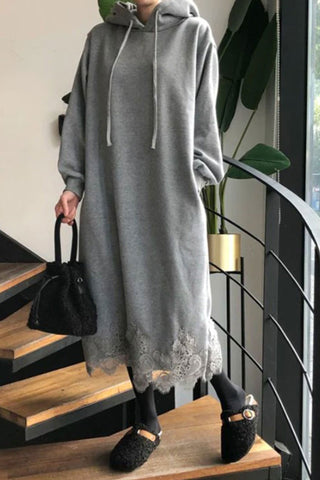 Sonicelife Lace Hem Hoodie Dress