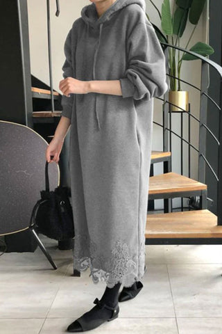 Sonicelife Lace Hem Hoodie Dress