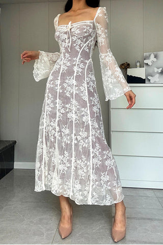 Sonicelife Lace Tie-up Flares Sleeve Midi Dress