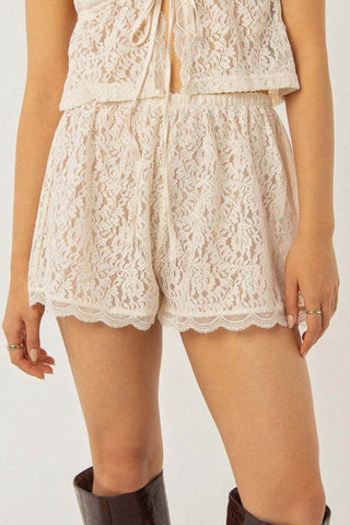 Sonicelife-Lace Tie-up Halter Crop Top Shorts Set