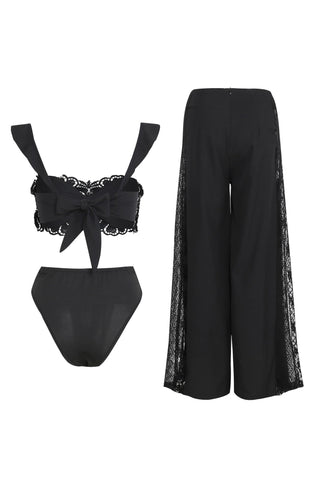 Sonicelife-Lace Tie-up Three-piece Swimsuit