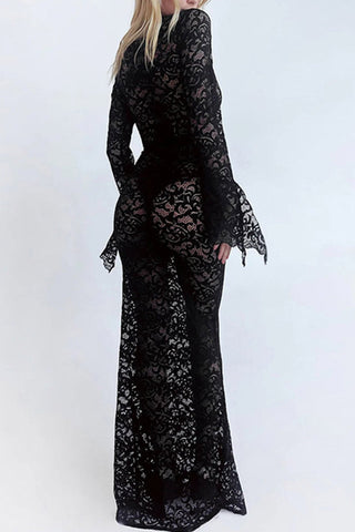 Sonicelife Lace V Neck Flares Sleeve Dress