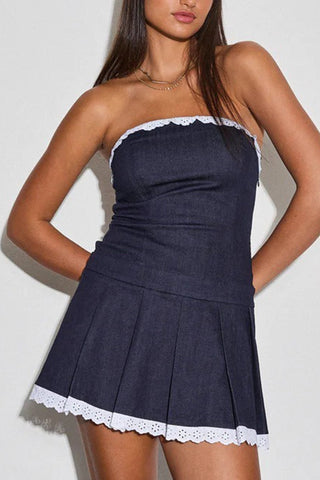 Sonicelife hoco dresses Lacework Strapless Denim Mini Dress