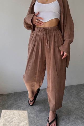 Sonicelife-Lapel Long Sleeve Shirt Strappy Long Pants Suits