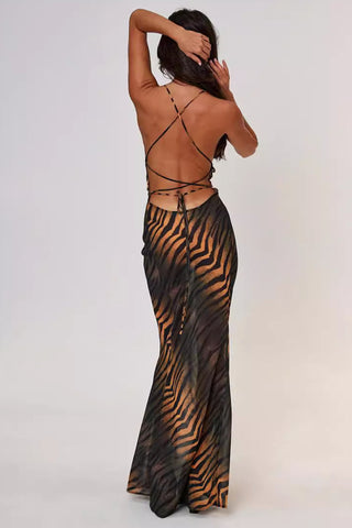 Sonicelife-Leopard Backless Strappy Maxi Dress