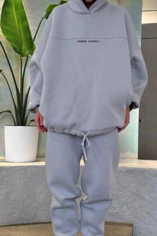 Sonicelife-Letter Graphic Drawstring Hoodie Long Pants Suits