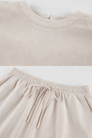 Sonicelife-Linen Crop Tops Sleeveless Lace Up Pant Set