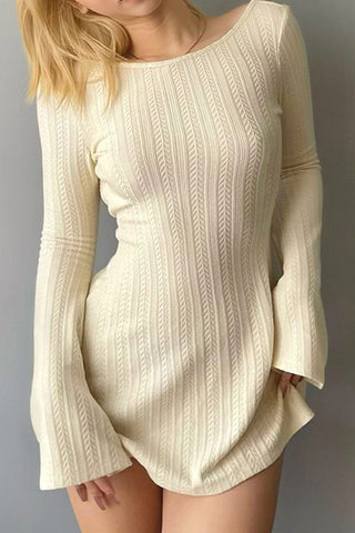 Sonicelife hoco dresses Long Flares Sleeve Backless Cable Knit Dress