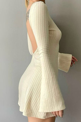 Sonicelife hoco dresses Long Flares Sleeve Backless Cable Knit Dress