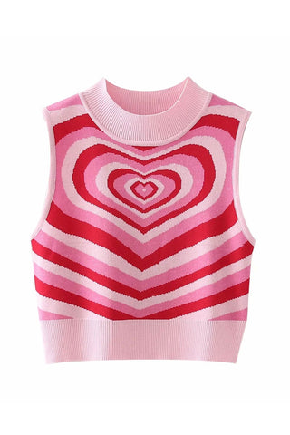 Sonicelife-Contrast Color Heart Printed Knitted Tank