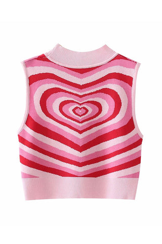 Sonicelife-Contrast Color Heart Printed Knitted Tank