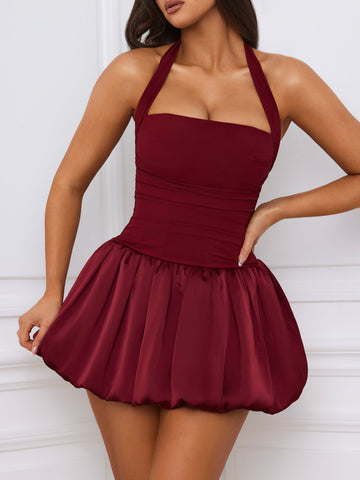 Sonicelife Ludmila Halterneck Bubble Hem Dress
