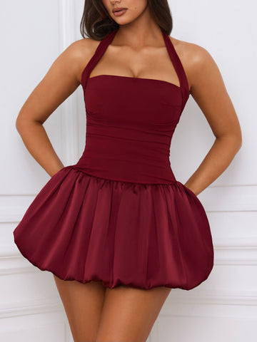 Sonicelife Ludmila Halterneck Bubble Hem Dress