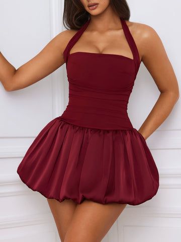 Sonicelife Ludmila Halterneck Bubble Hem Dress