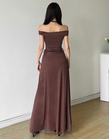 Sonicelife Medieval Off-Shoulder Belted Slit Dress