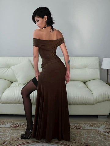 Sonicelife Medieval Off-Shoulder Belted Slit Dress