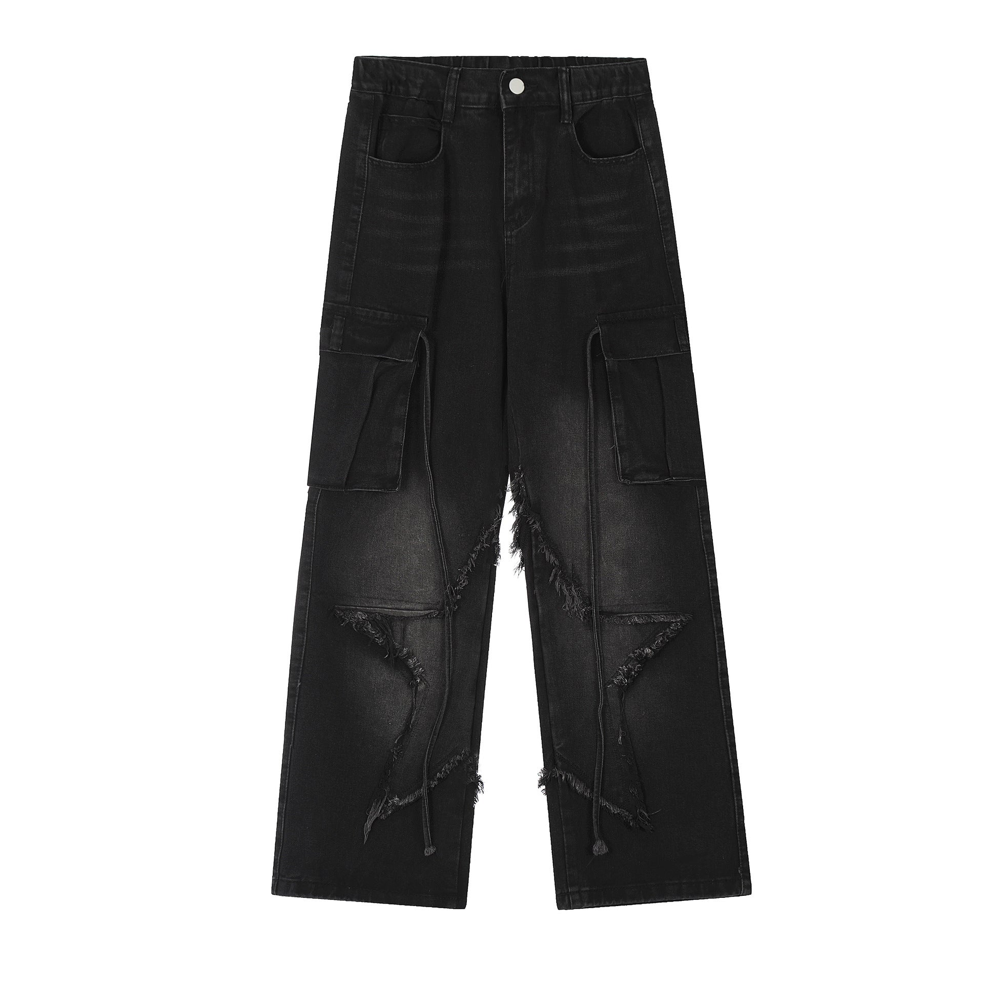 grunge outfits Y2K American Retro Five-Pointed Star Wide-Leg Workwear Jeans Women's High Street Straight Pants