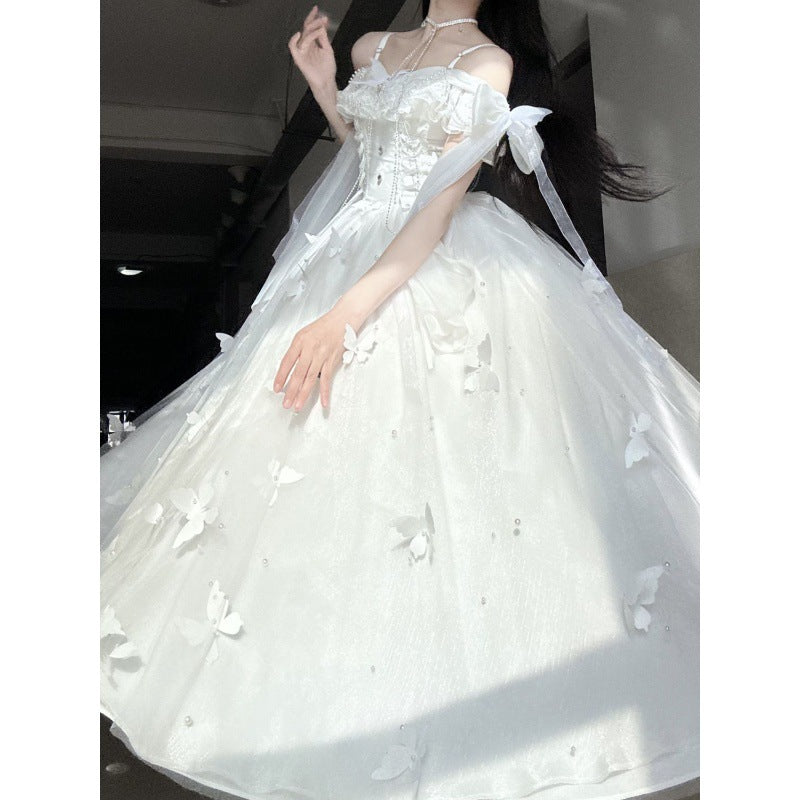 mythical creatures dress to impress Evening Dress New White Summer Wind Chimes Spring and Summer White Moonlight Feeling Stairs Butterfly Theme Fairy Fairy Fairy Skirt