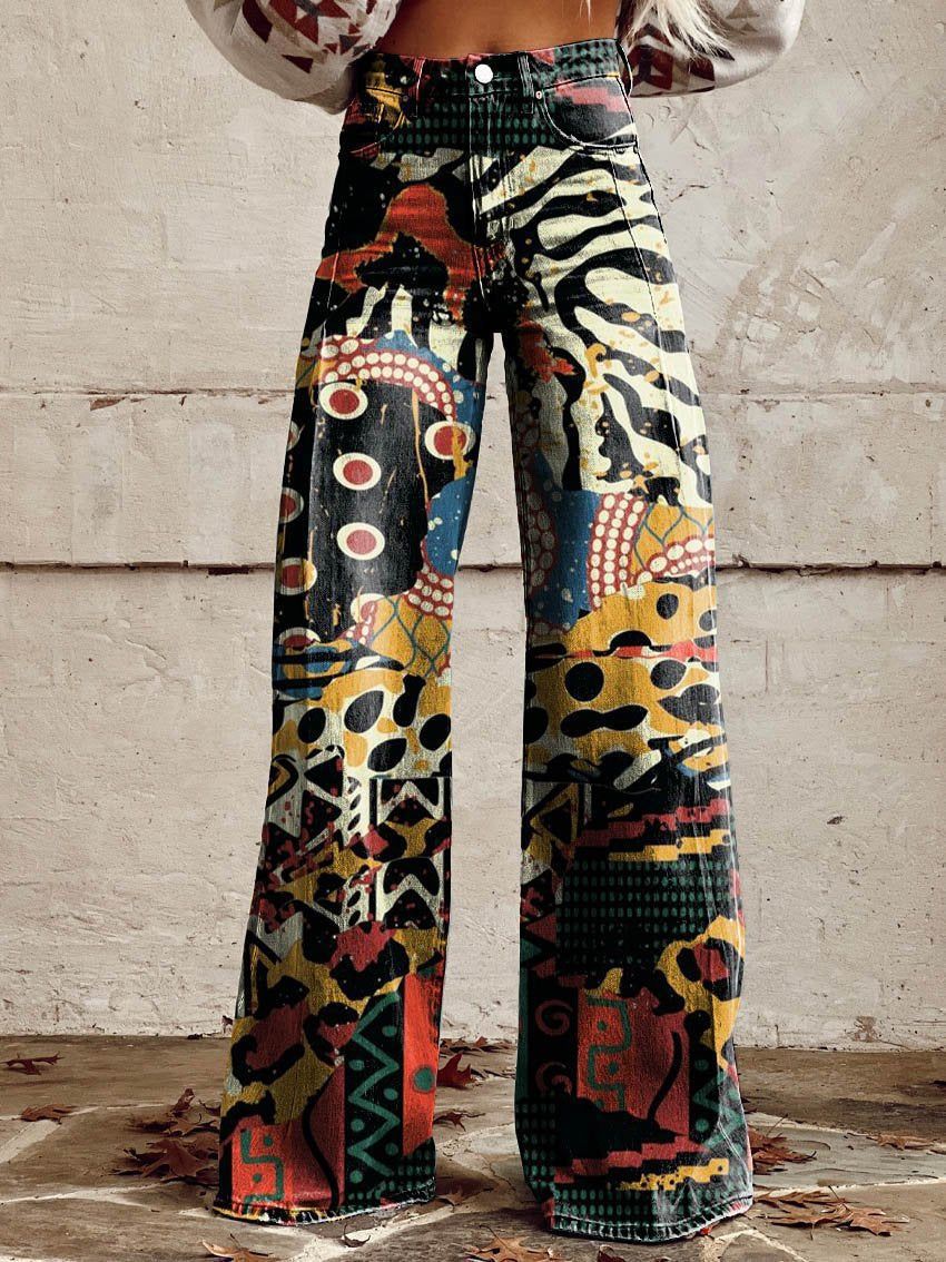 2000s fashion 2024 New 3D Thermal Transfer Flared Pants Simulation Denim Trousers Loose Pants