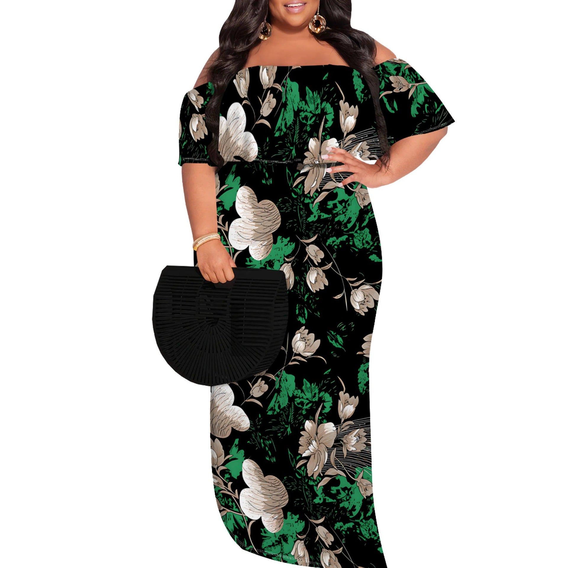 Women's Fashion Elegant Casual Printed Black plus Size Dress