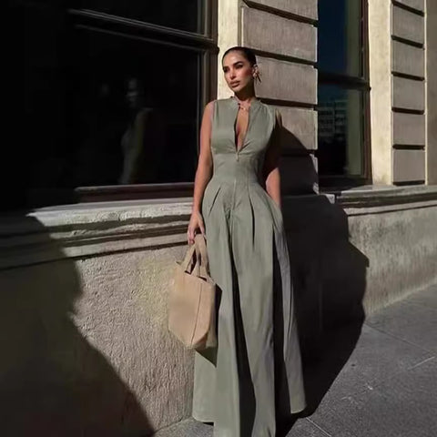 dress to impress outfits New Women's Fashionable round Neck Sleeveless Waist Dress