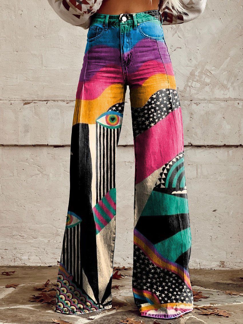 2000s fashion 2024 New 3D Thermal Transfer Flared Pants Simulation Denim Trousers Loose Pants
