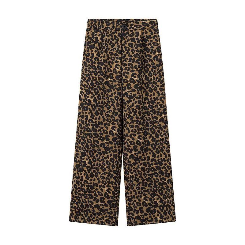 Style Women's Clothing French Fashion All-Match Casual Leopard Print Straight Wide Leg Long