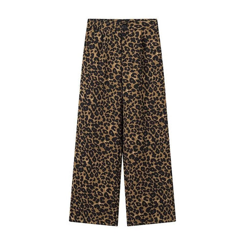 Style Women's Clothing French Fashion All-Match Casual Leopard Print Straight Wide Leg Long