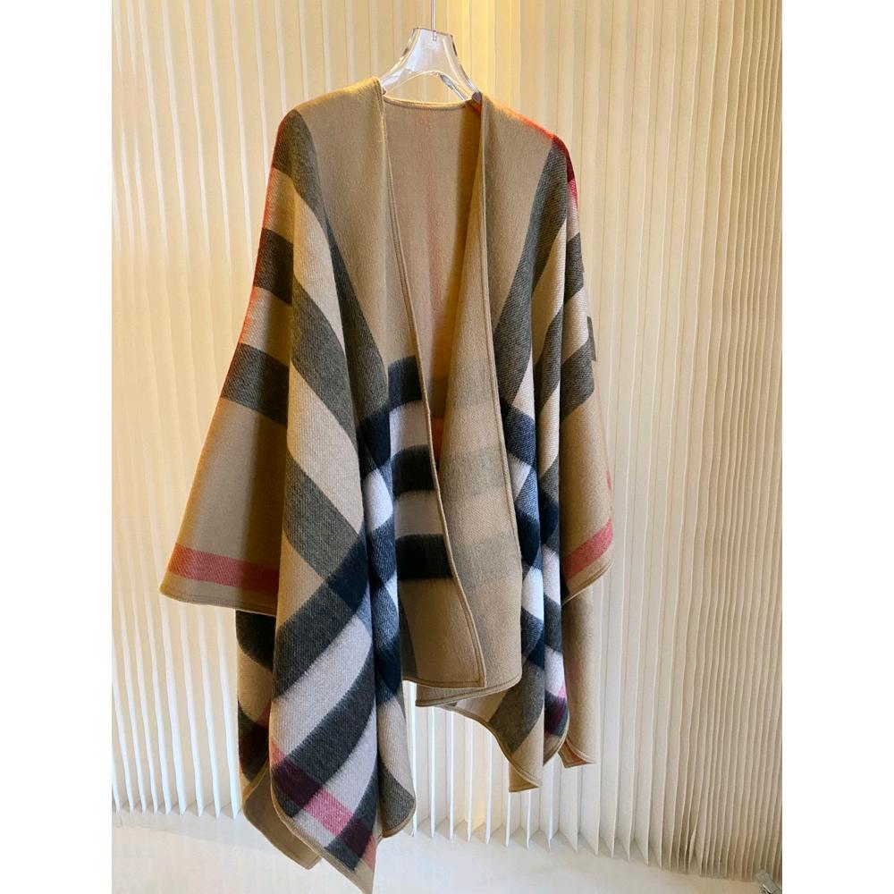 outfit inspo fall British Plaid Cashmere Wool Cloak Double-Sided Dual-Use Oversized Shawl Scarf Thickened Warm Autumn and Winter All-Matching Women